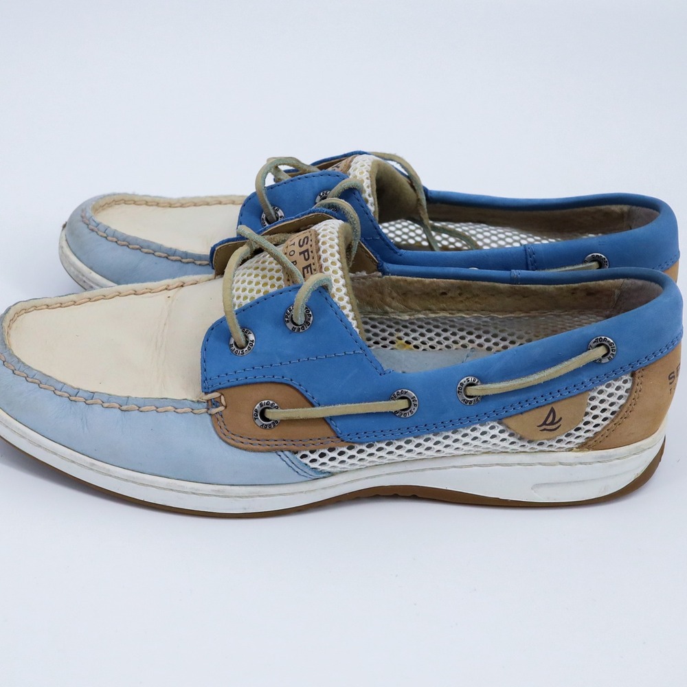 Sperry‎ Top-Sider Womens 9M Blue Tan Mesh Leather Boat Shoes 9244302 - Picture 3 of 12